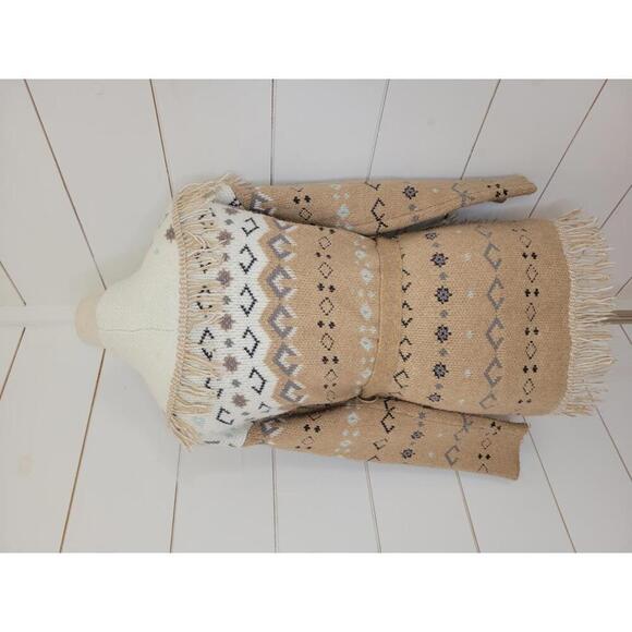 Lucky Brand medium tan & cream western cowgirl tie waist sweater jacket - Picture 2 of 4